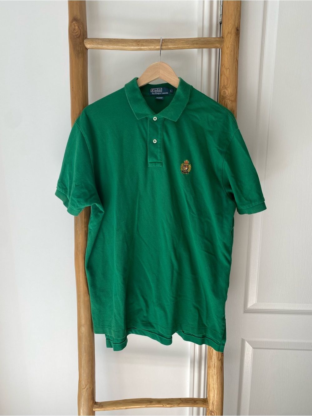 Polo by Ralph Lauren Men’s Large Green Polo Embroidered Crest Shirt 100% Cotton